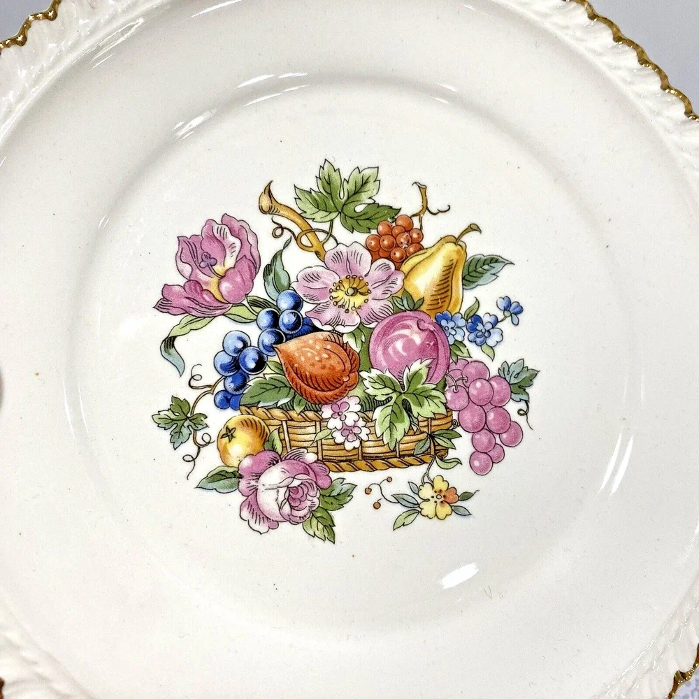 Vintage Mid Century Ambrosia China dessert plates 22kt gold trim floral set of 4